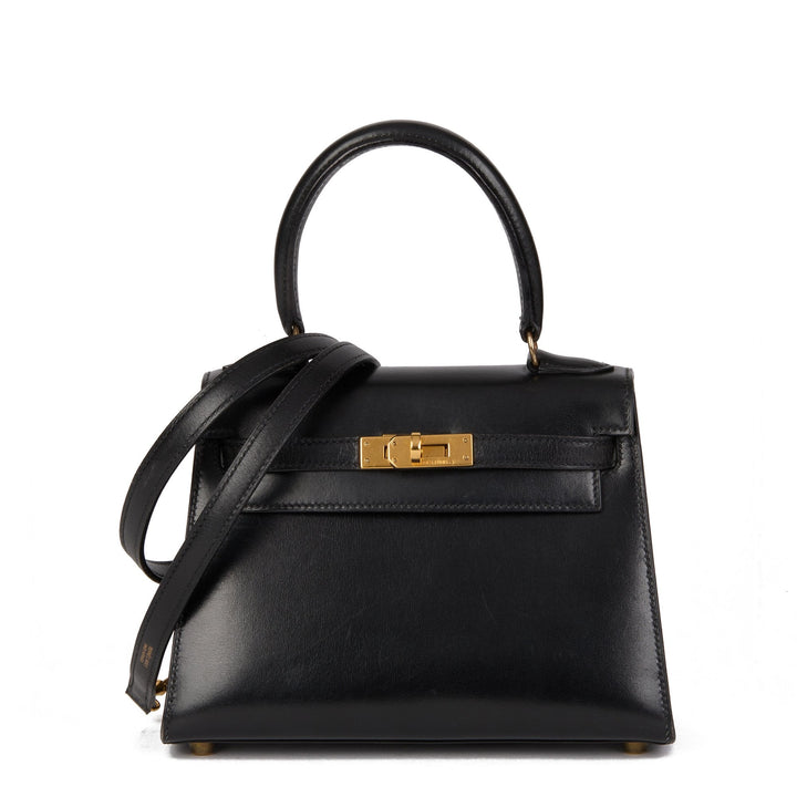 Top quality Hermes Black Box Calf Leather Vintage Mini Kelly 20cm Sellier Shoulder Bag