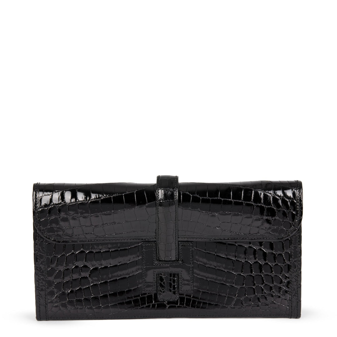 Premium Handmade Hermes Black Niloticus Crocodile Leather Jige Elan 29 Clutch