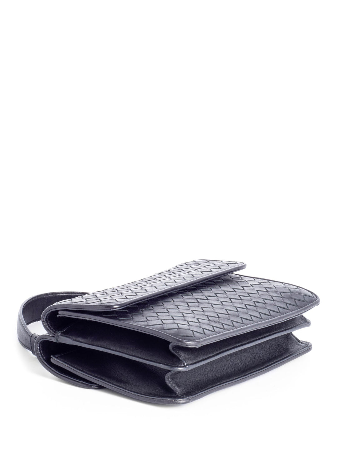 Bottega veneta Intrecciato Leather Double Flap Bag Black