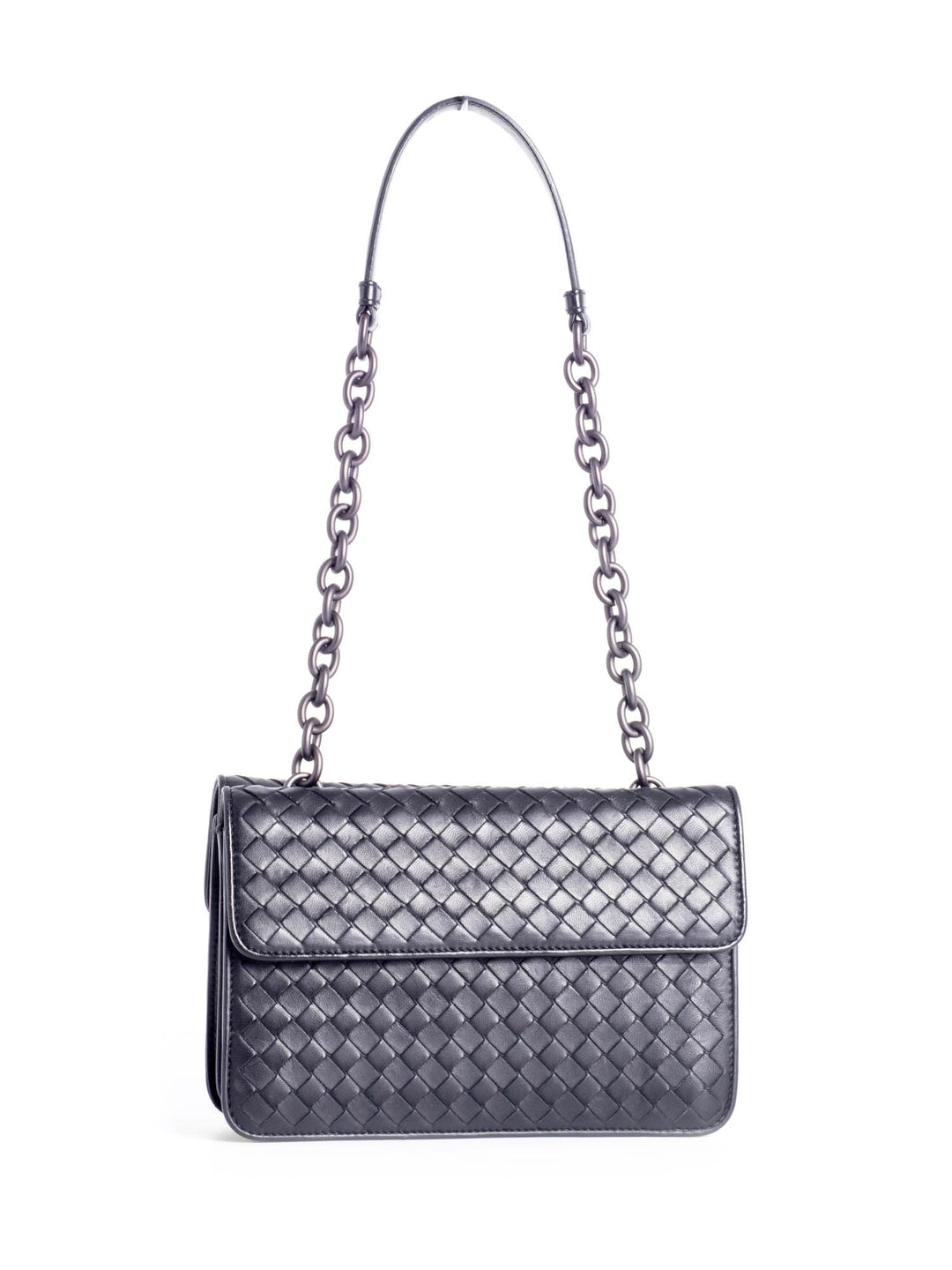Bottega veneta Intrecciato Leather Double Flap Bag Black
