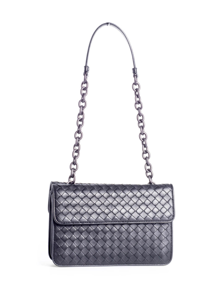 Bottega veneta Intrecciato Leather Double Flap Bag Black