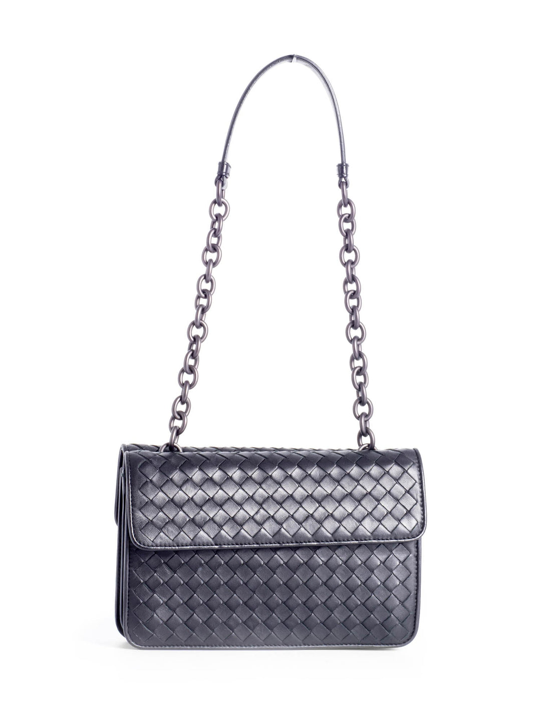 Bottega veneta Intrecciato Leather Double Flap Bag Black
