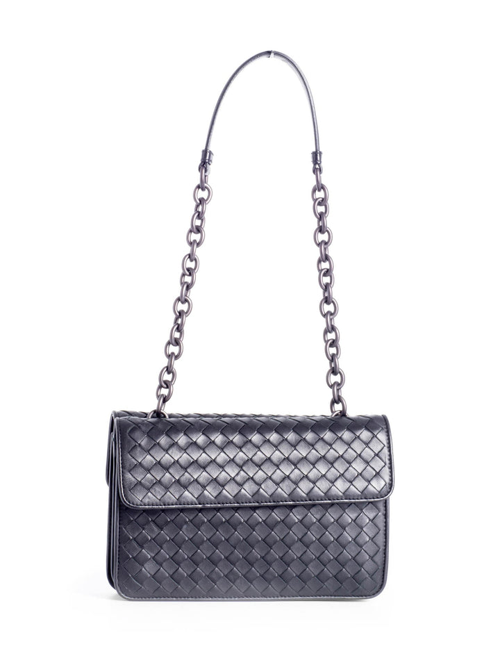 Bottega veneta Intrecciato Leather Double Flap Bag Black