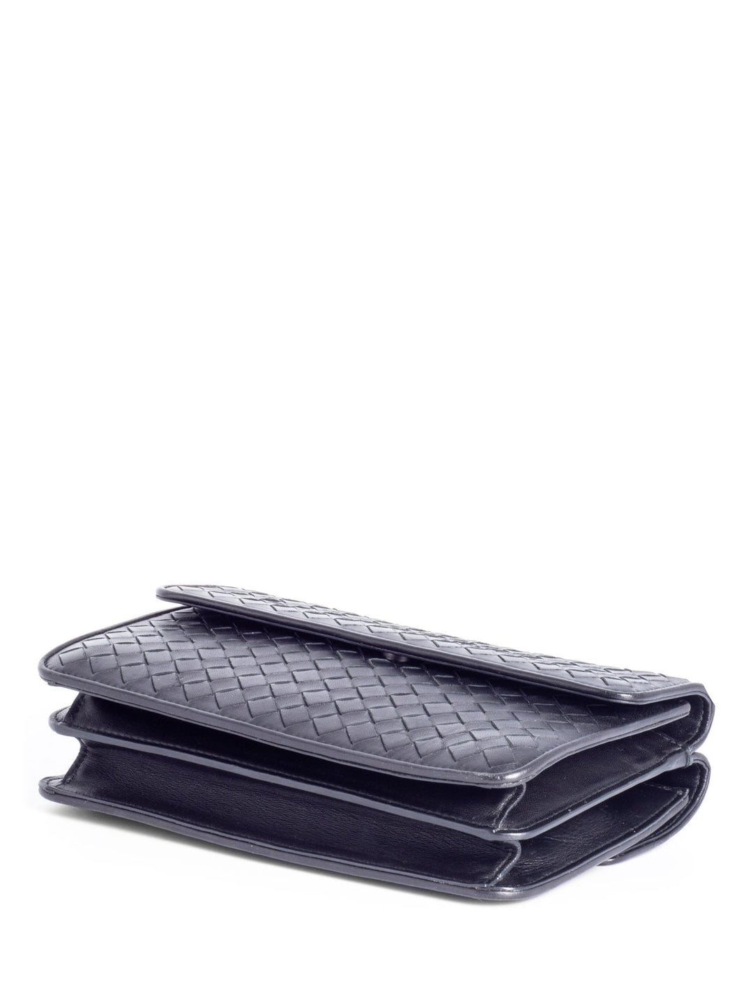Bottega veneta Intrecciato Leather Double Flap Bag Black