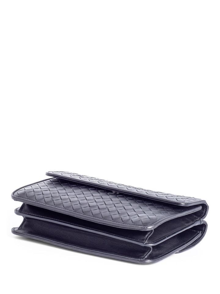 Bottega veneta Intrecciato Leather Double Flap Bag Black