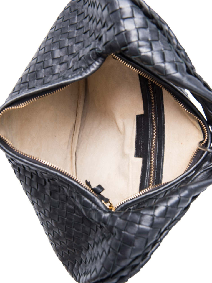 Bottega veneta Intrecciato Leather Top Handle Hop Bag Black