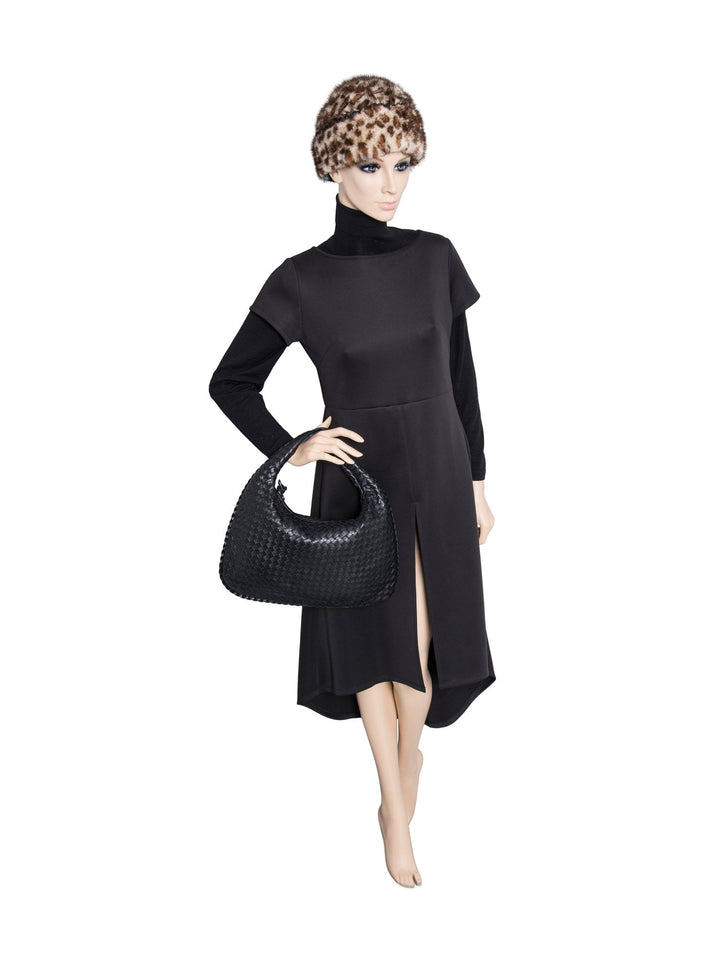 Bottega veneta Intrecciato Leather Top Handle Hop Bag Black