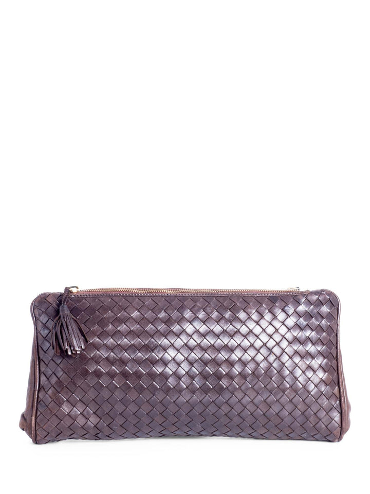 Bottega veneta Lambskin Leather Intrecciato Clutch Bag Brown
