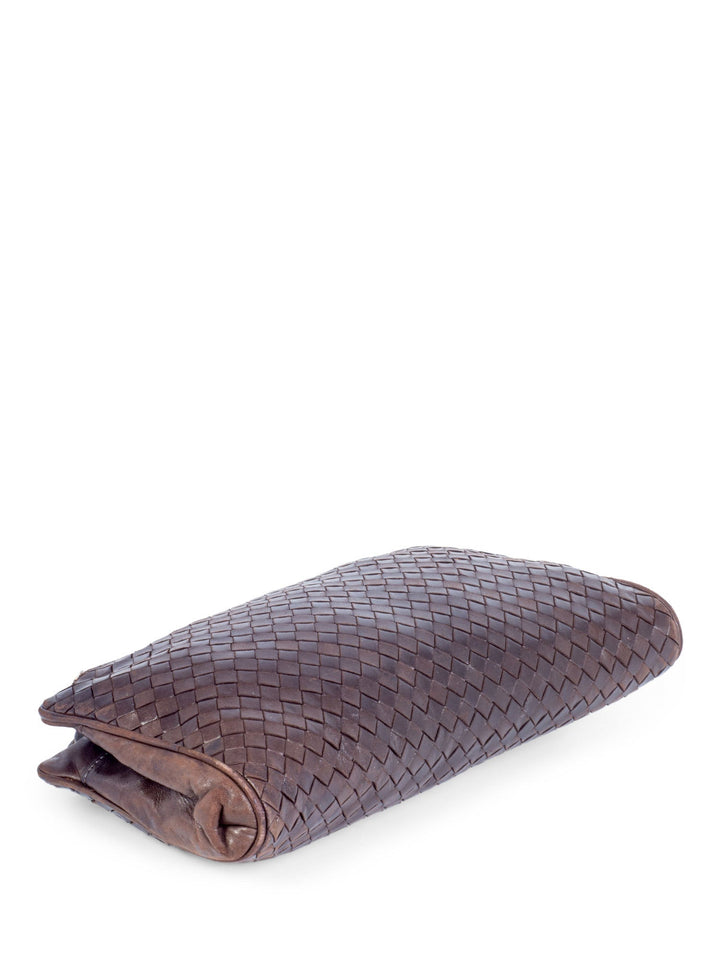 Bottega veneta Lambskin Leather Intrecciato Clutch Bag Brown
