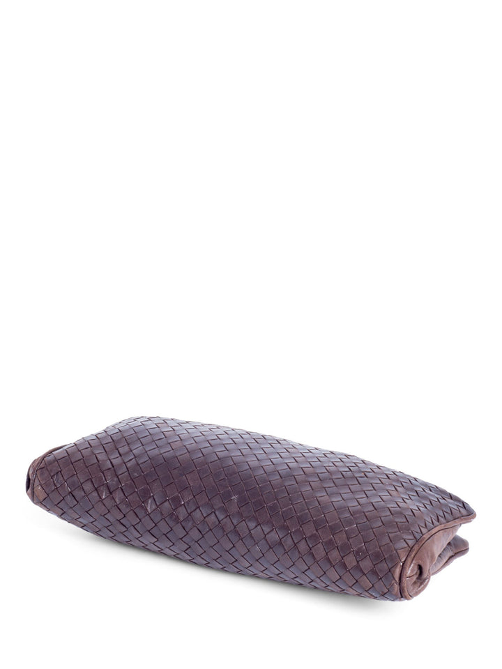 Bottega veneta Lambskin Leather Intrecciato Clutch Bag Brown