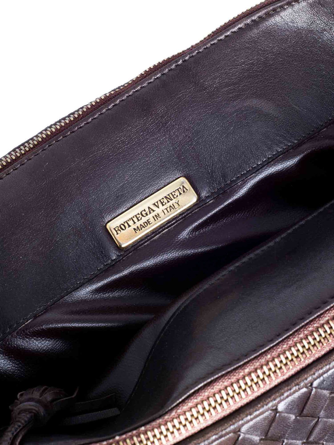 Bottega veneta Lambskin Leather Intrecciato Clutch Bag Brown