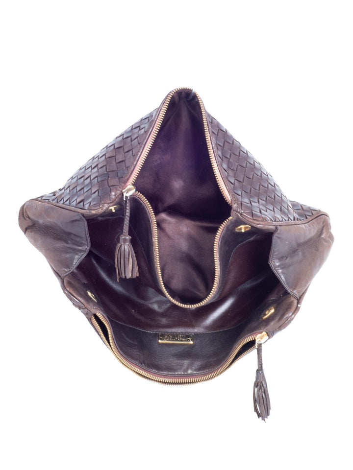 Bottega veneta Lambskin Leather Intrecciato Clutch Bag Brown