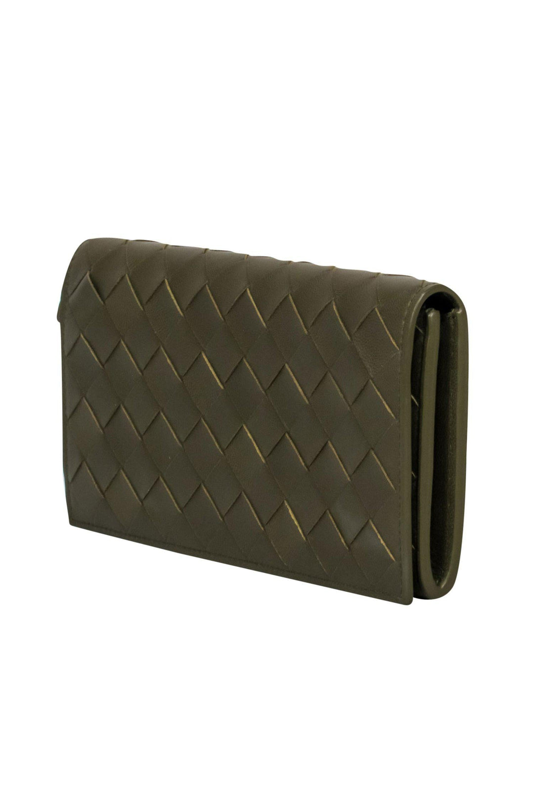 Bottega veneta - Olive Green Woven Leather Snap Wallet