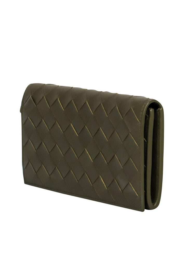 Bottega veneta - Olive Green Woven Leather Snap Wallet