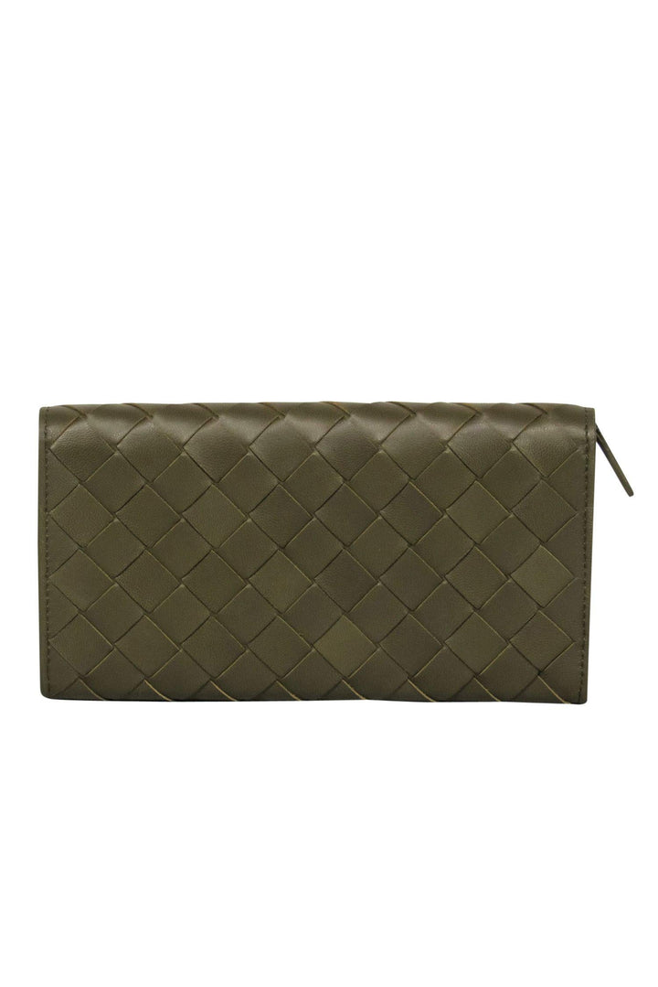 Bottega veneta - Olive Green Woven Leather Snap Wallet