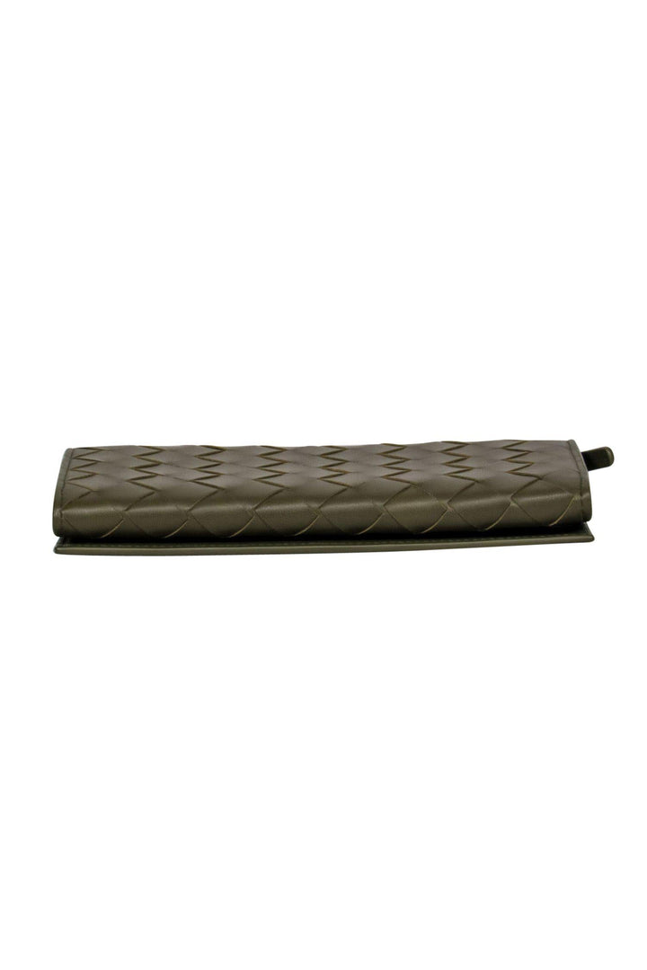 Bottega veneta - Olive Green Woven Leather Snap Wallet