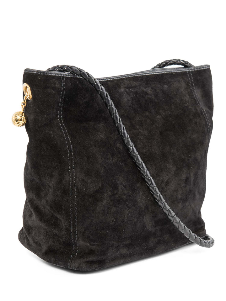 Bottega veneta Vintage Suede Top Handle Charm Hobo Bag Black Gold