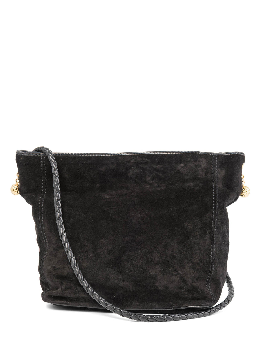 Bottega veneta Vintage Suede Top Handle Charm Hobo Bag Black Gold