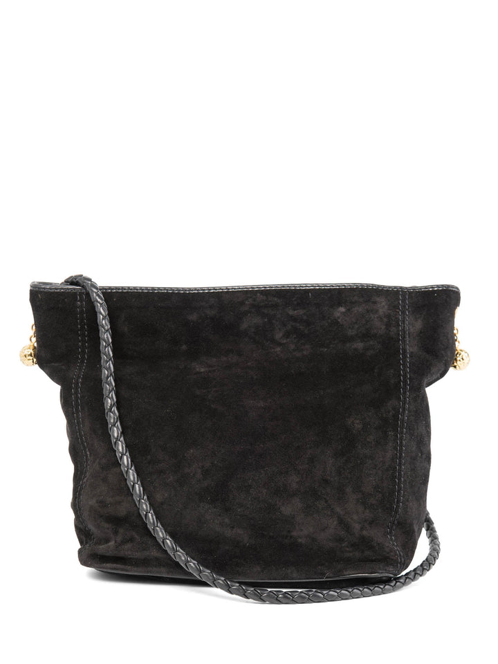 Bottega veneta Vintage Suede Top Handle Charm Hobo Bag Black Gold