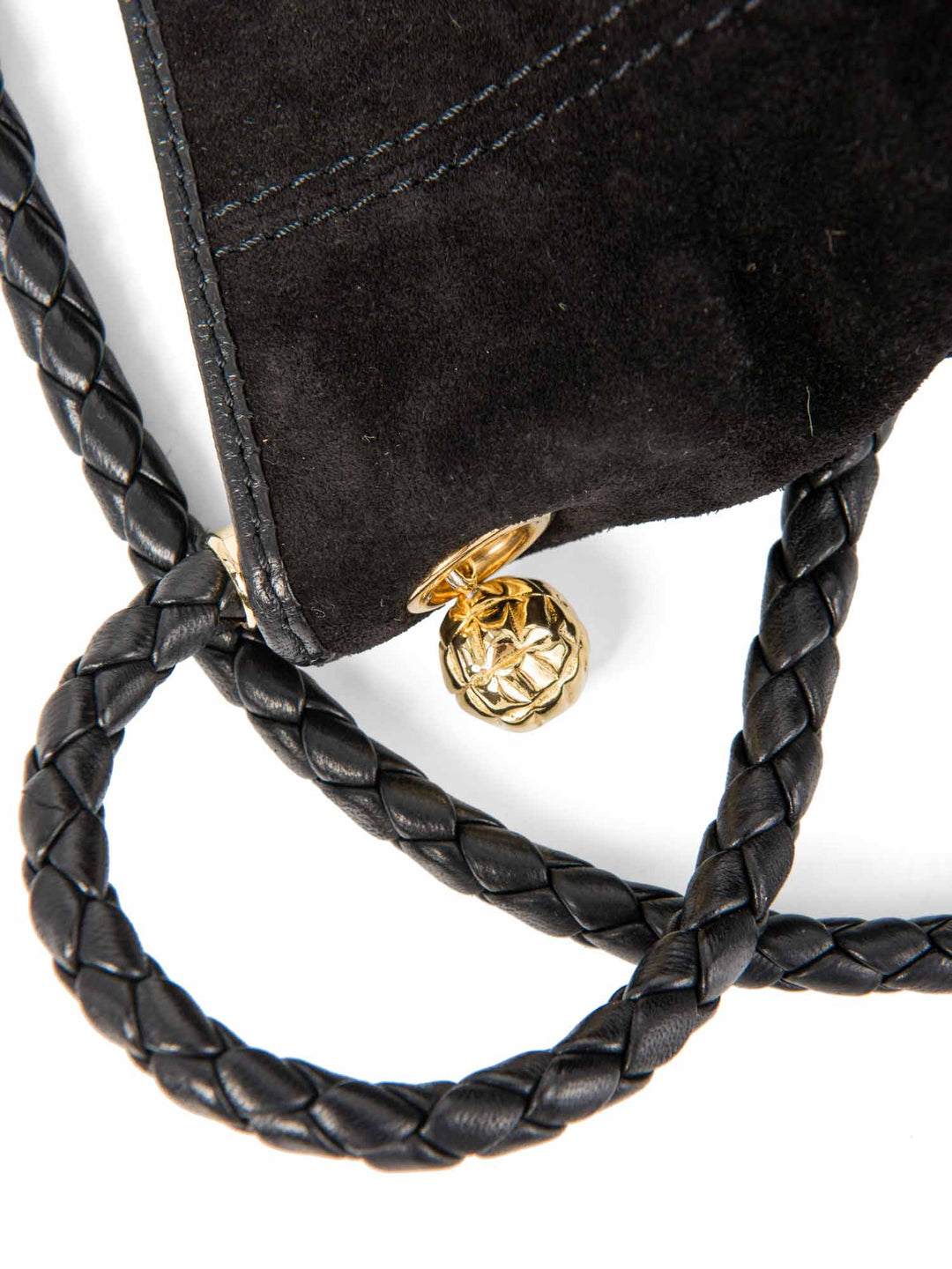 Bottega veneta Vintage Suede Top Handle Charm Hobo Bag Black Gold