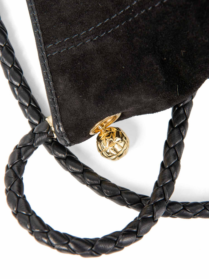 Bottega veneta Vintage Suede Top Handle Charm Hobo Bag Black Gold