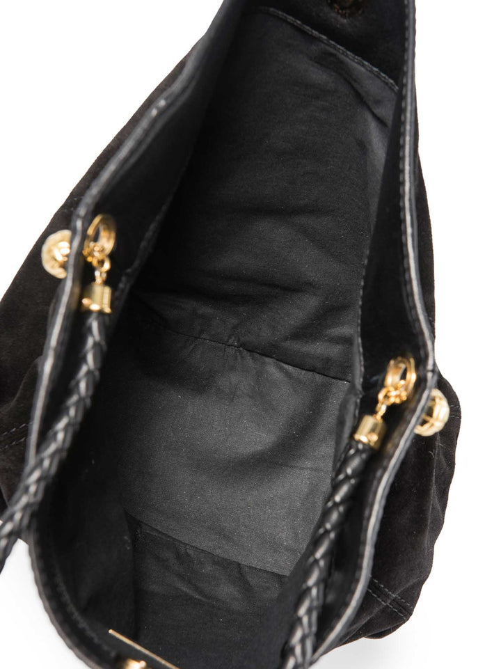 Bottega veneta Vintage Suede Top Handle Charm Hobo Bag Black Gold