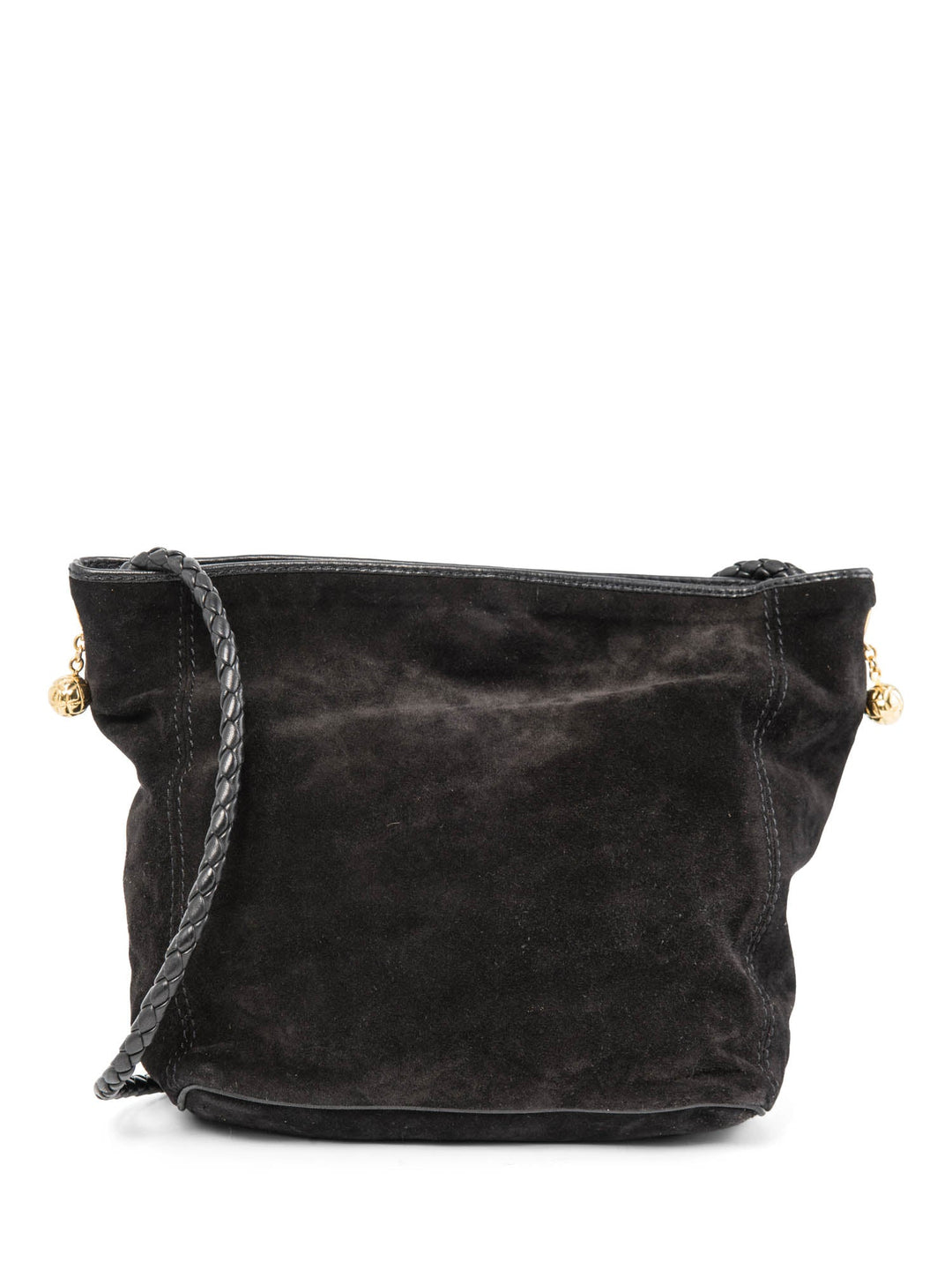 Bottega veneta Vintage Suede Top Handle Charm Hobo Bag Black Gold