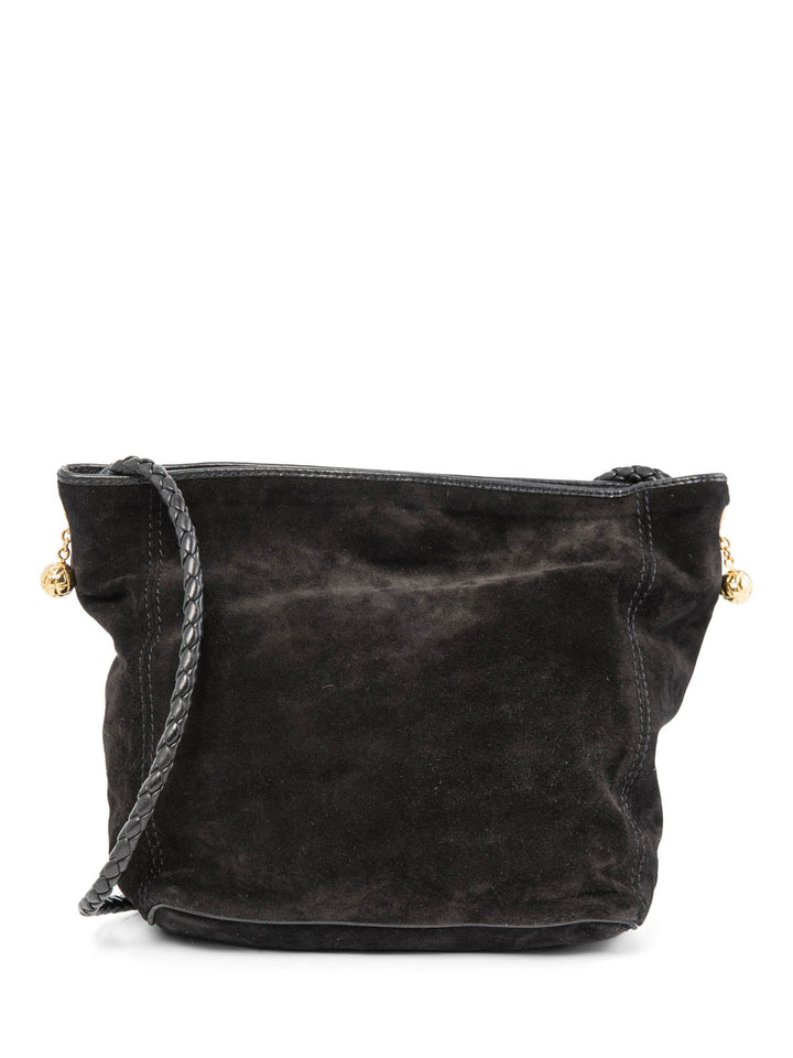 Bottega veneta Vintage Suede Top Handle Charm Hobo Bag Black Gold