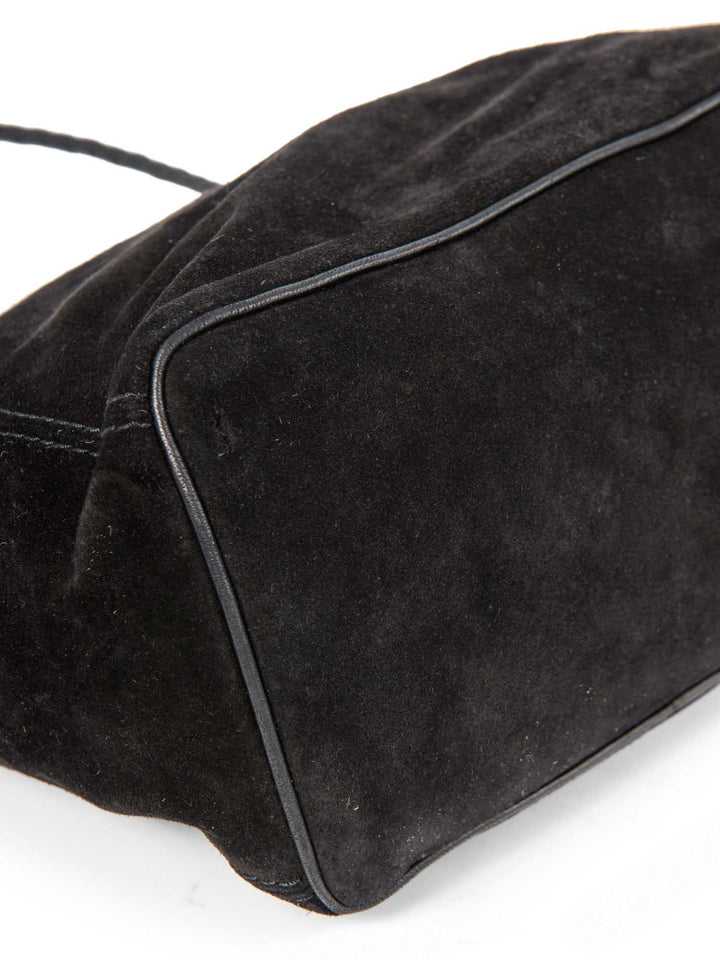 Bottega veneta Vintage Suede Top Handle Charm Hobo Bag Black Gold