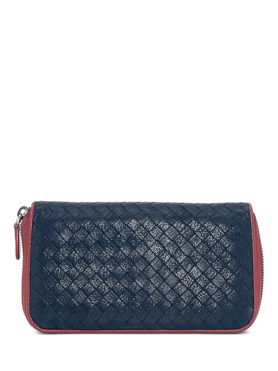 Bottega veneta Woven Leather Zippy Long Wallet Black Terracotta