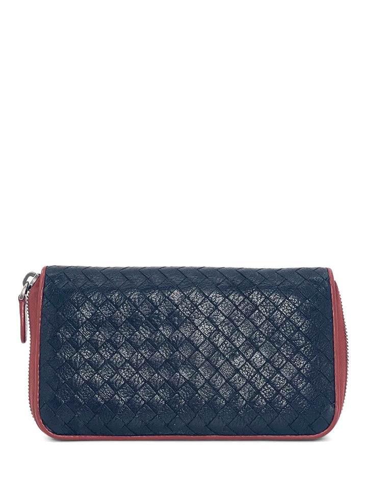 Bottega veneta Woven Leather Zippy Long Wallet Black Terracotta