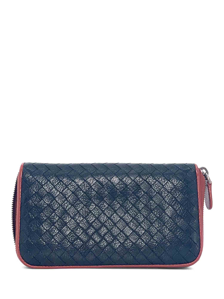 Bottega veneta Woven Leather Zippy Long Wallet Black Terracotta