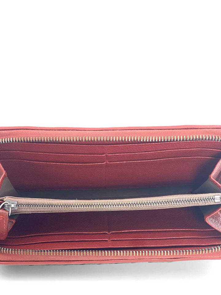 Bottega veneta Woven Leather Zippy Long Wallet Black Terracotta
