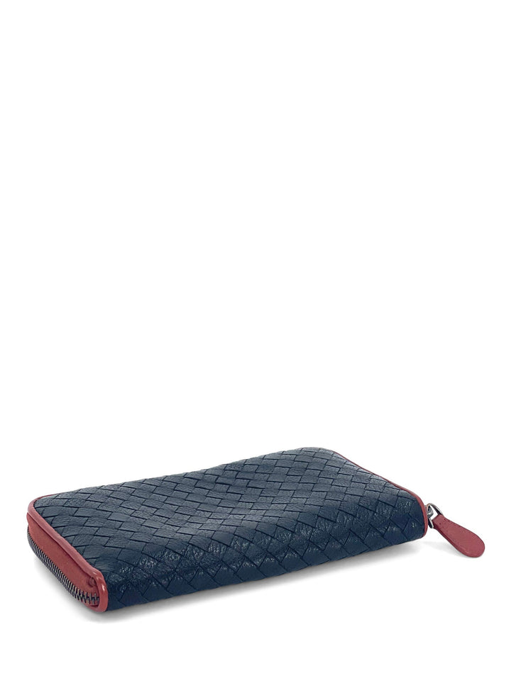 Bottega veneta Woven Leather Zippy Long Wallet Black Terracotta
