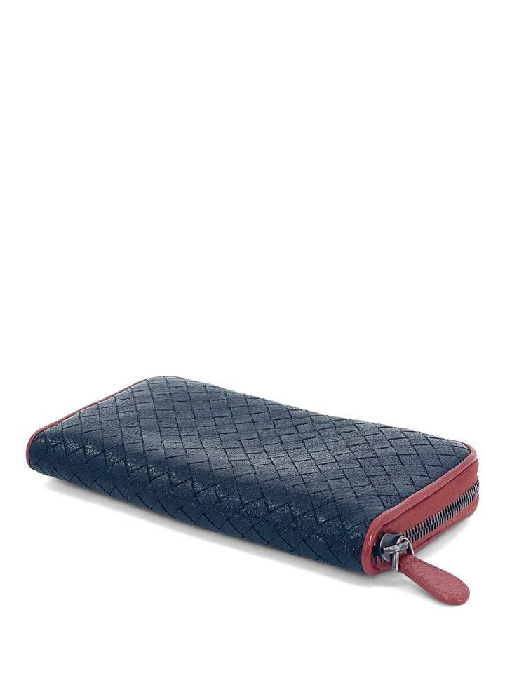 Bottega veneta Woven Leather Zippy Long Wallet Black Terracotta