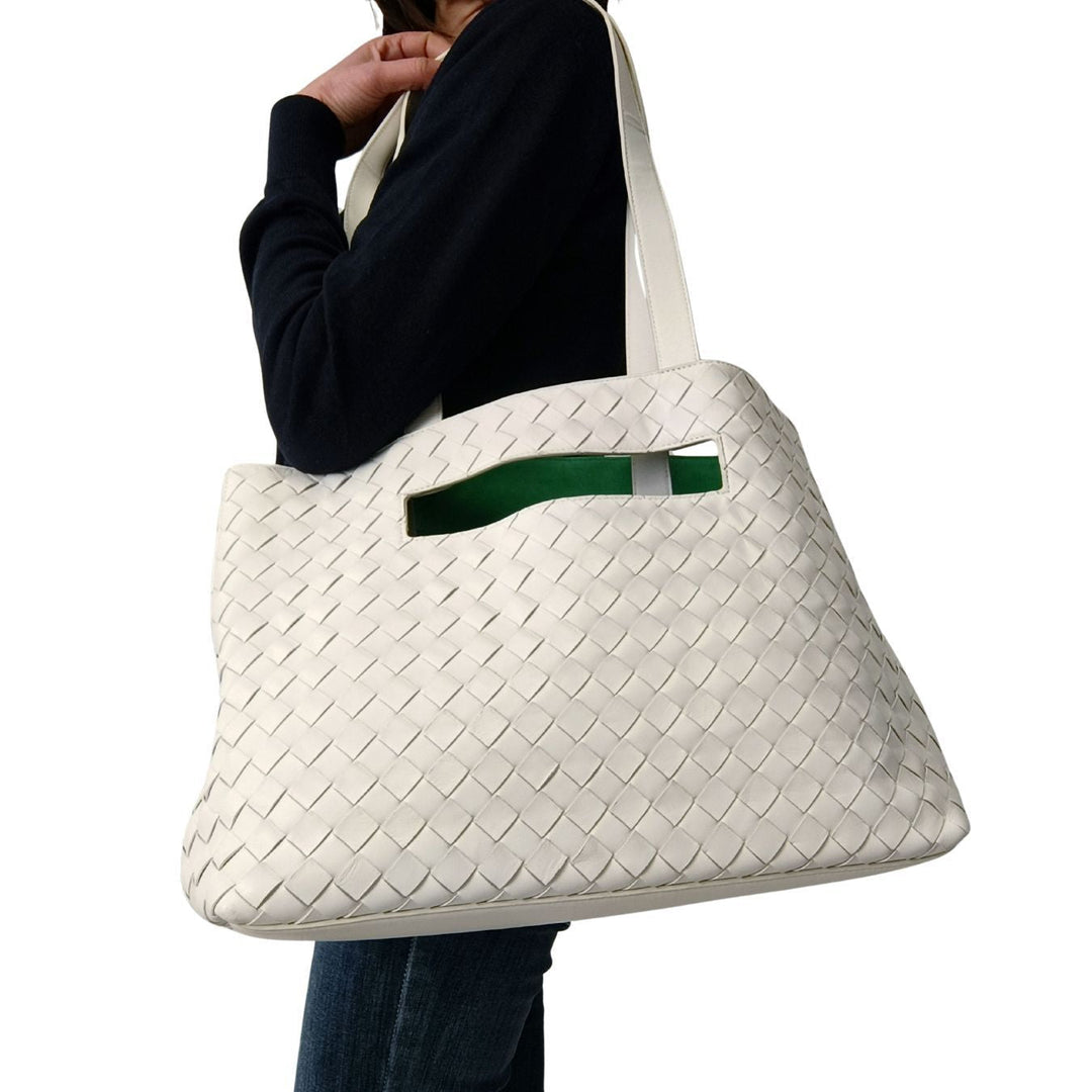 Bottega veneta Bottega veneta Bottega veneta woven maxi shopper bag in white leather