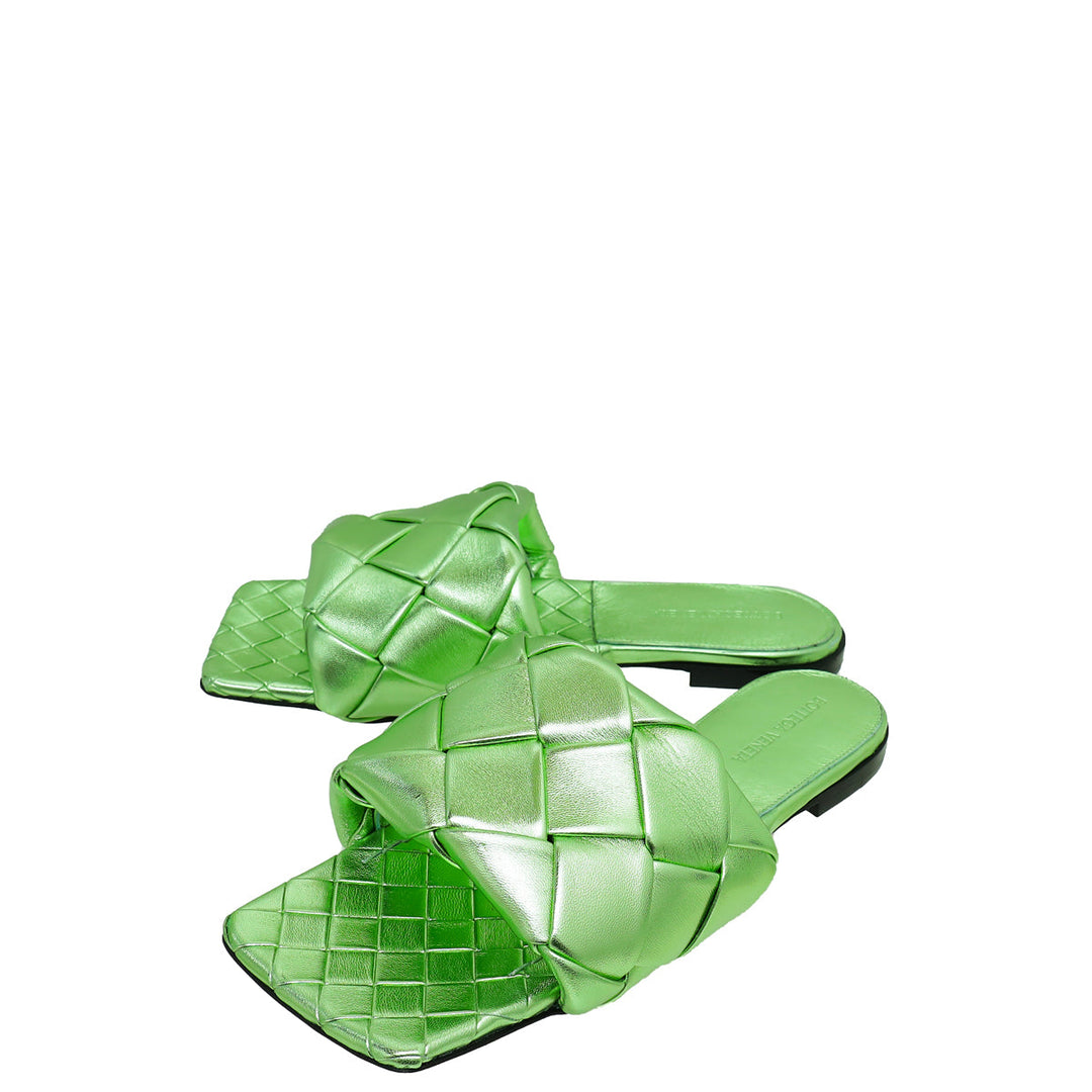 Bottega Veneta Metallic Green Lido Flat Sandals 39