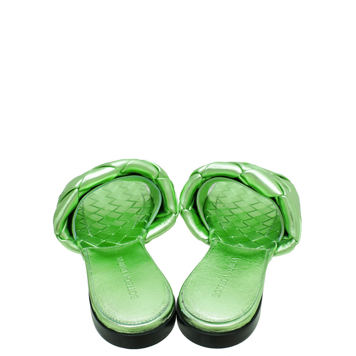 Bottega Veneta Metallic Green Lido Flat Sandals 39