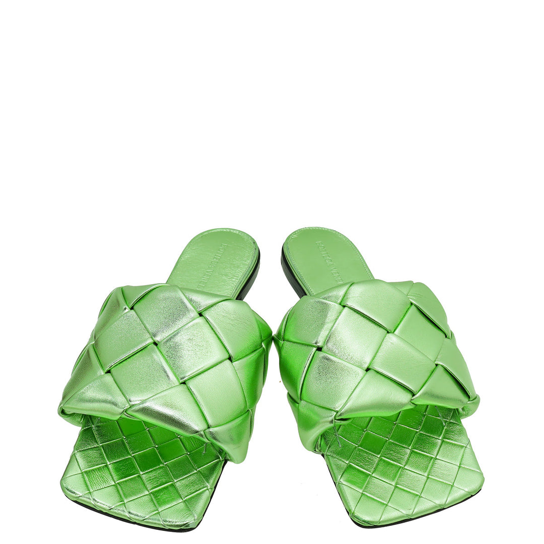 Bottega Veneta Metallic Green Lido Flat Sandals 39