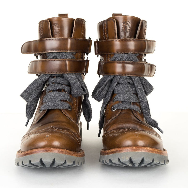 Brunello Cucinelli Brown Leather Combat Boots 36.5