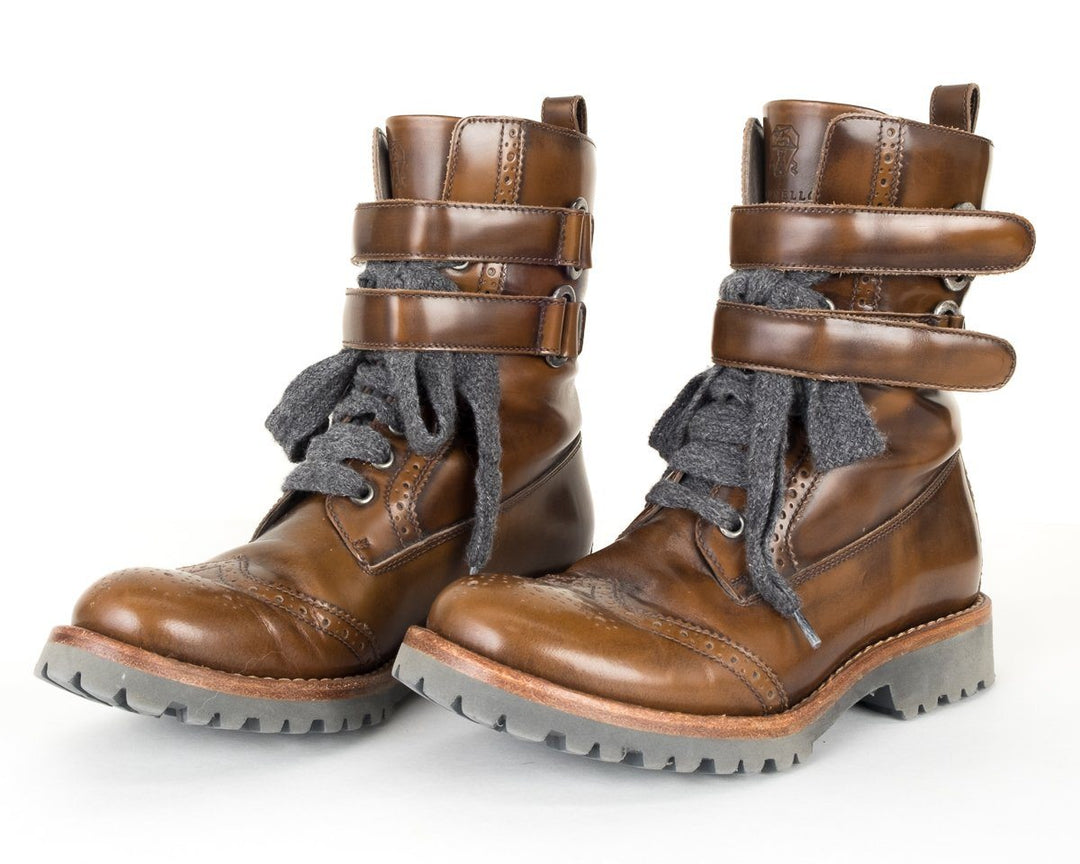 Brunello Cucinelli Brown Leather Combat Boots 36.5