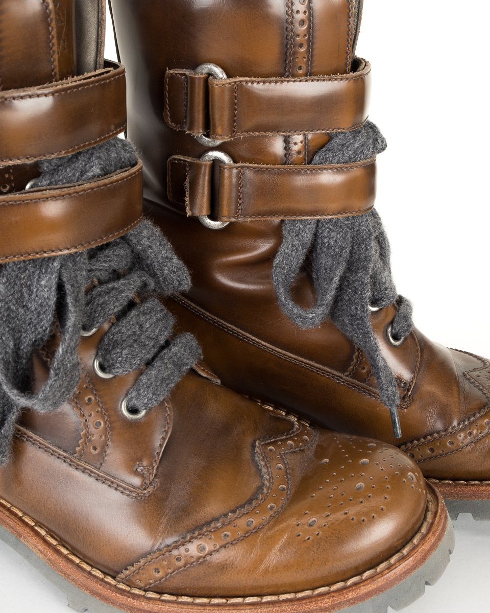 Brunello Cucinelli Brown Leather Combat Boots 36.5