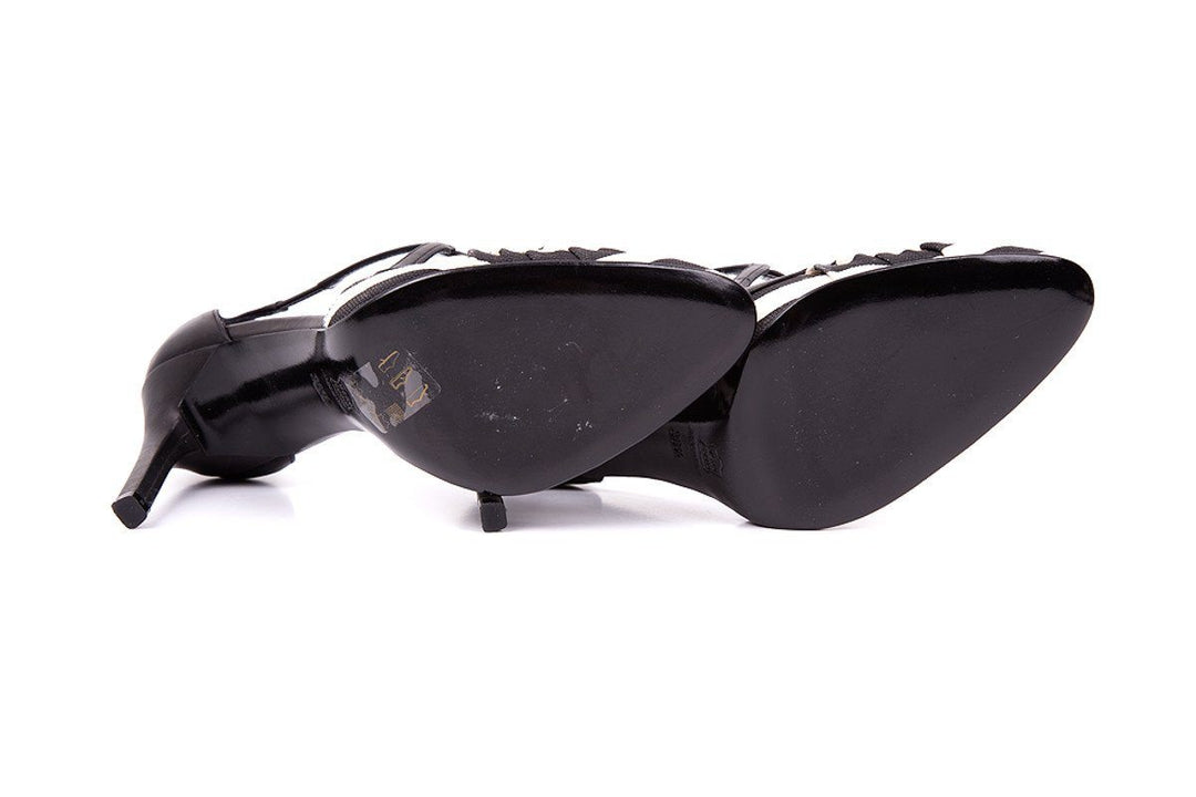 Brunofrisoni 36.5 Black & White Canvas Leather Back Heels