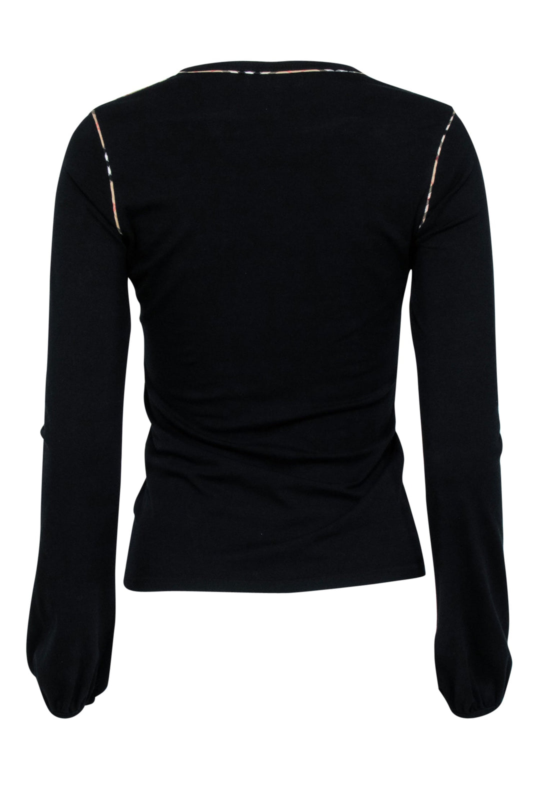 Burberry- Black Long Sleeve Shirt w/ Plaid Contrast Stitching Sz S