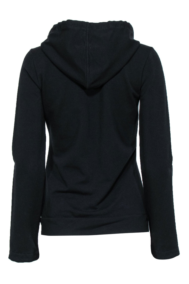 Burberry Brit - Black Zip-Up Drawstring Hoodie w/ Tartan Print Trim Sz M