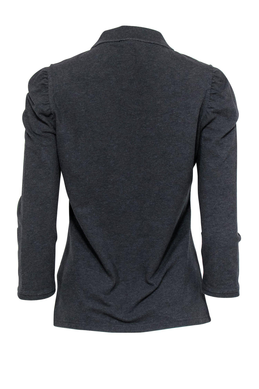Burberry Brit - Charcoal Puff Sleeve Half Button-Up Polo Top Sz L