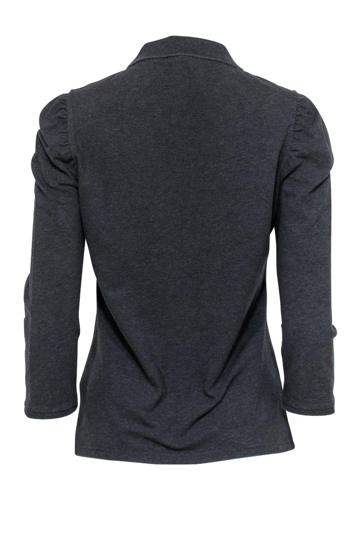 Burberry Brit - Charcoal Puff Sleeve Half Button-Up Polo Top Sz L