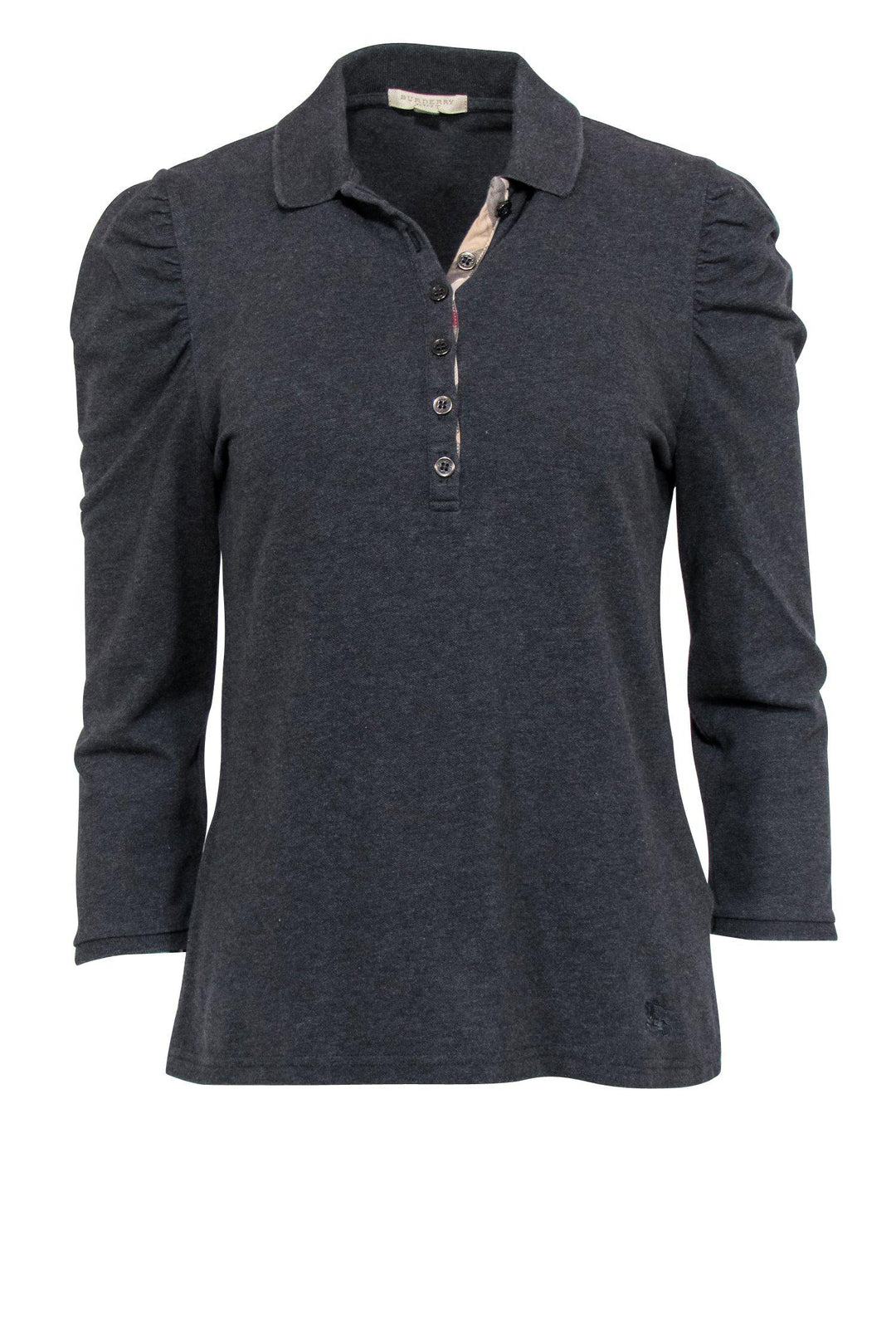 Burberry Brit - Charcoal Puff Sleeve Half Button-Up Polo Top Sz L