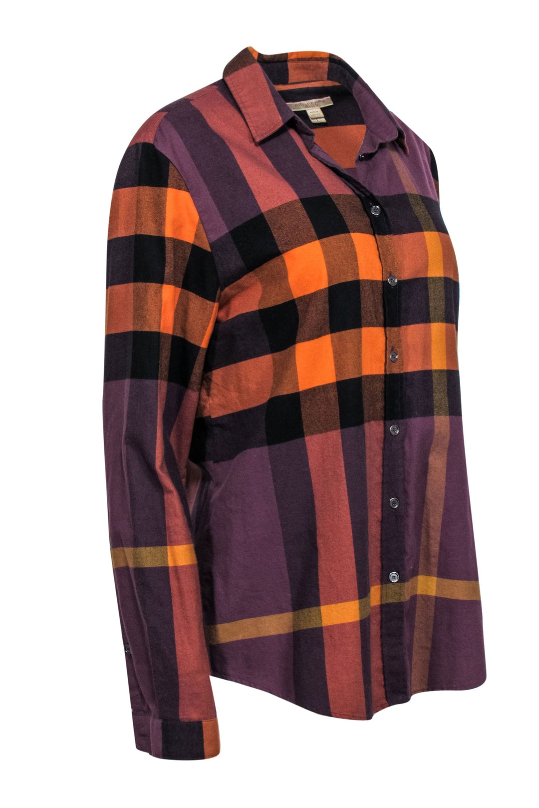 Burberry Brit - Dark Purple, Orange & Black Plaid Button-Up Flannel Sz L