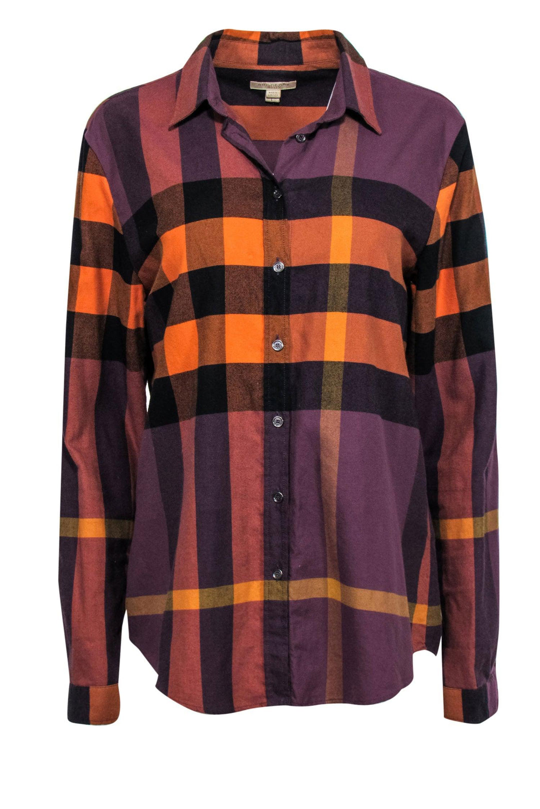 Burberry Brit - Dark Purple, Orange & Black Plaid Button-Up Flannel Sz L